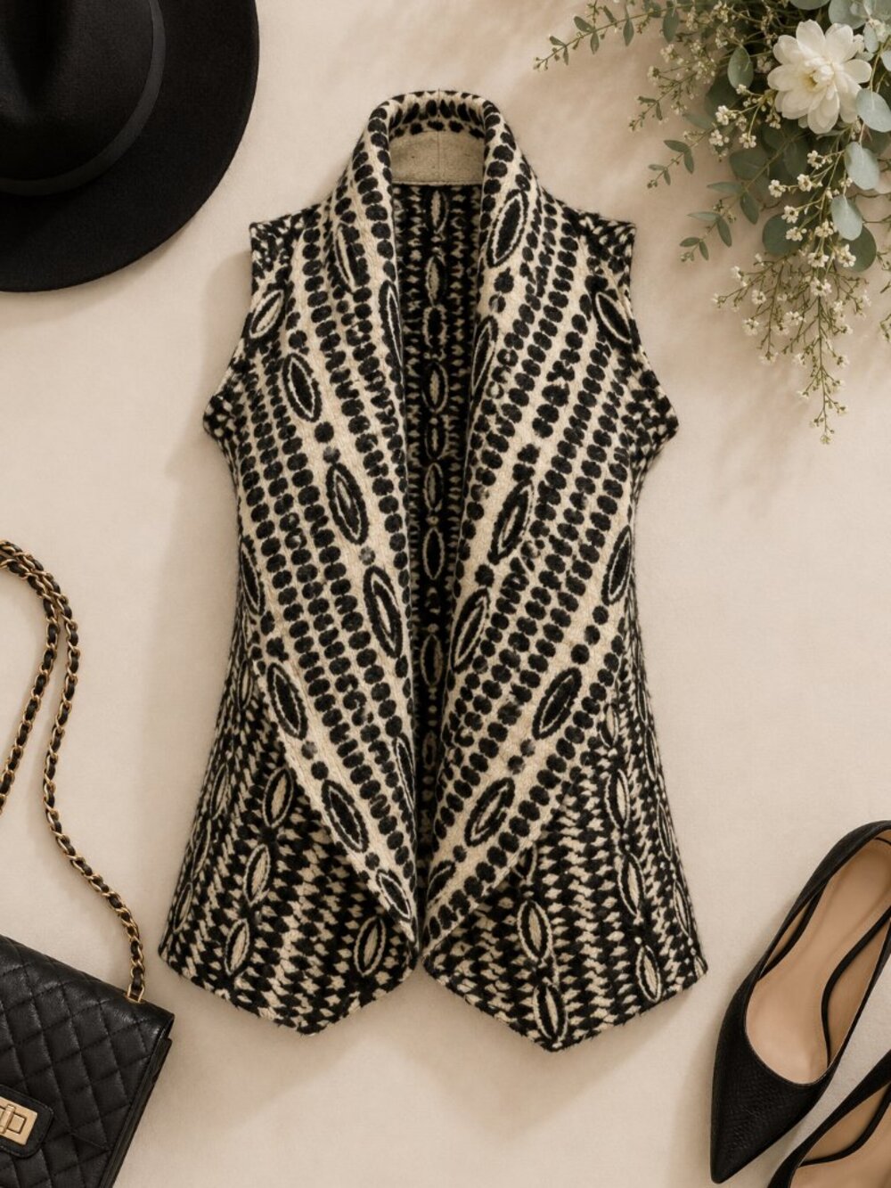 Moth Anthropologie Sleeveless Open Cardigan XS Black Cream